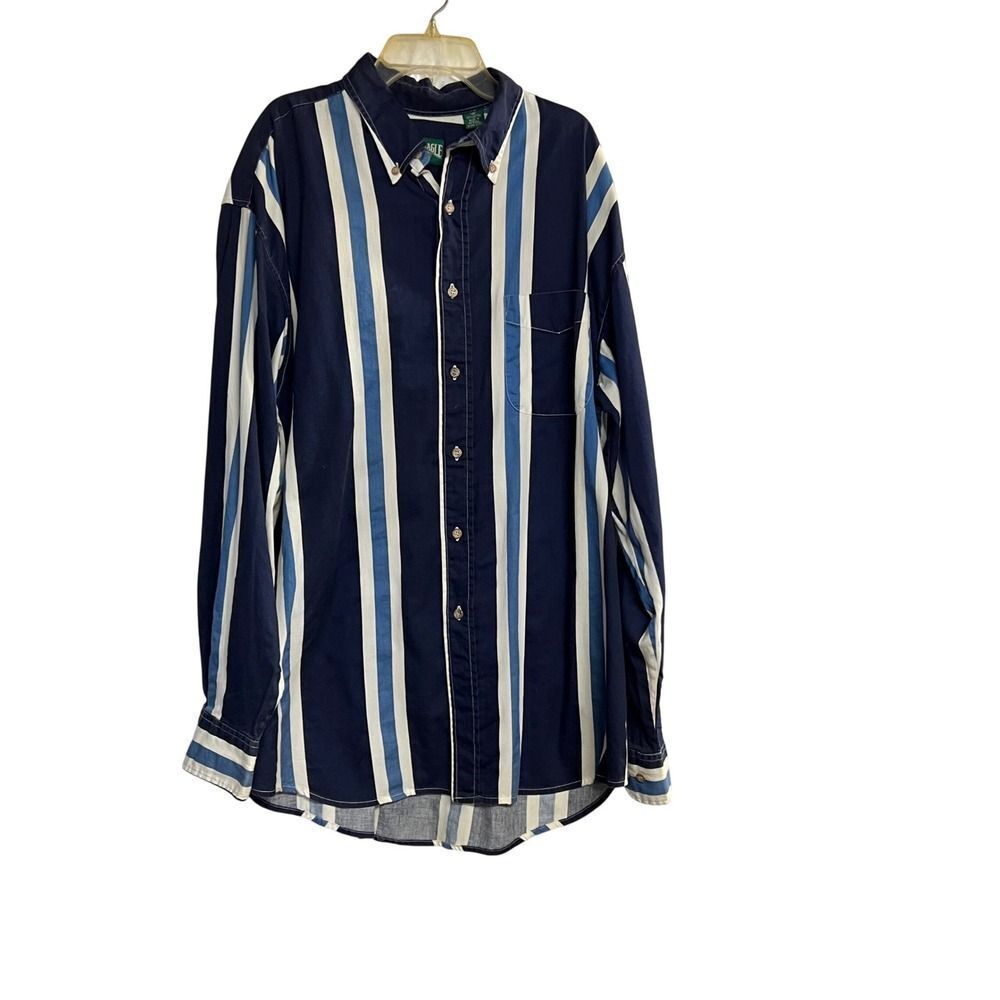 American Eagle Outfitters Striped Button Down Shirt Mens XL Blue White Shirt VTG